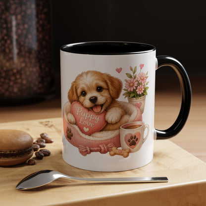 Puppy Love Coffee Mug — Cute Dog Heart Accent Mug (11/15oz)