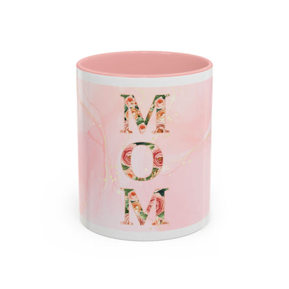 Mom Floral Accent Coffee Mug – Pink Rose Mother's Day Gift (11/15 oz)
