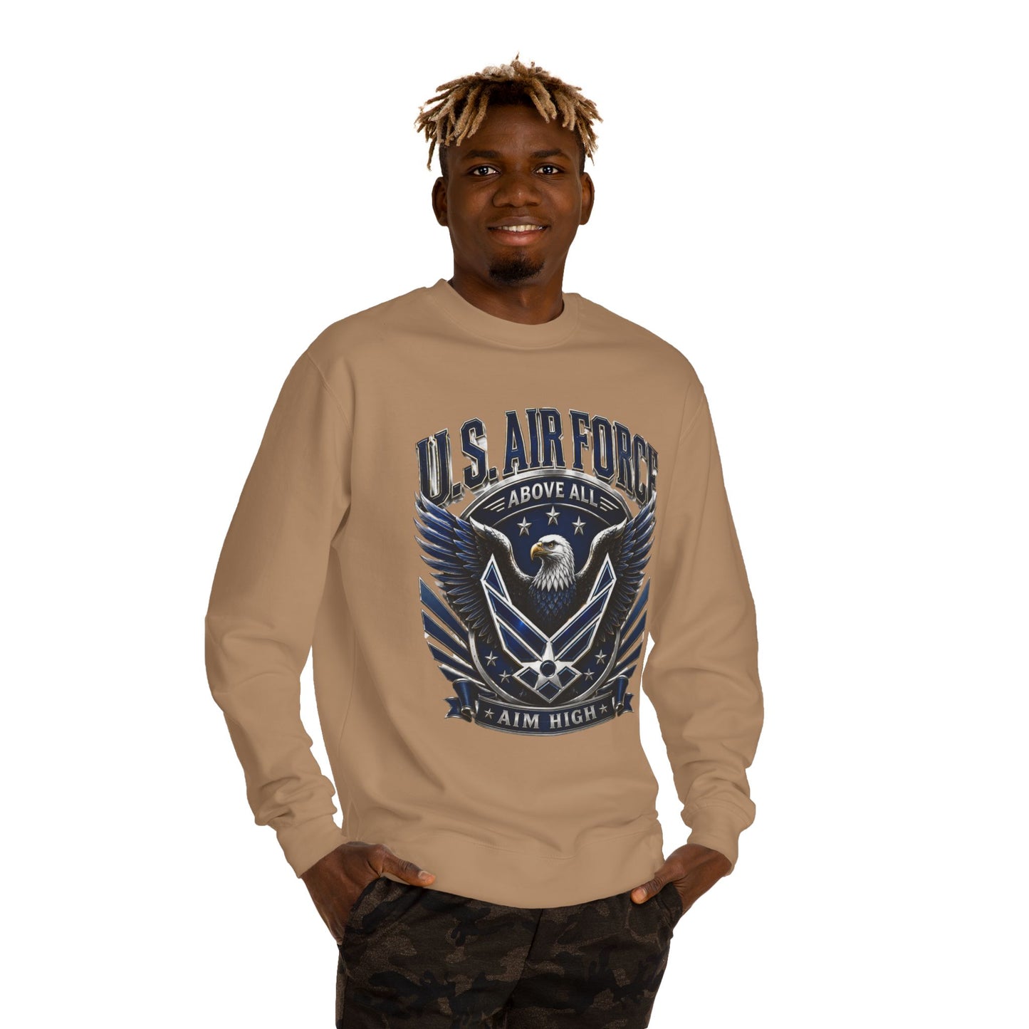 U.S. Air Force Crewneck Sweatshirt — "Above All, Aim High" Graphic