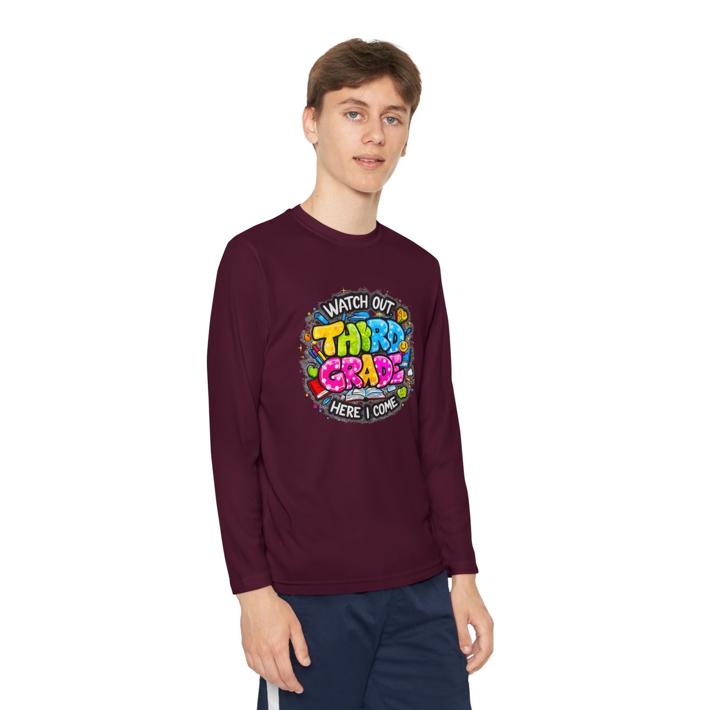 Youth Long Sleeve Tee — "Watch Out Third Grade Here I Come" Back-to-School Shirt