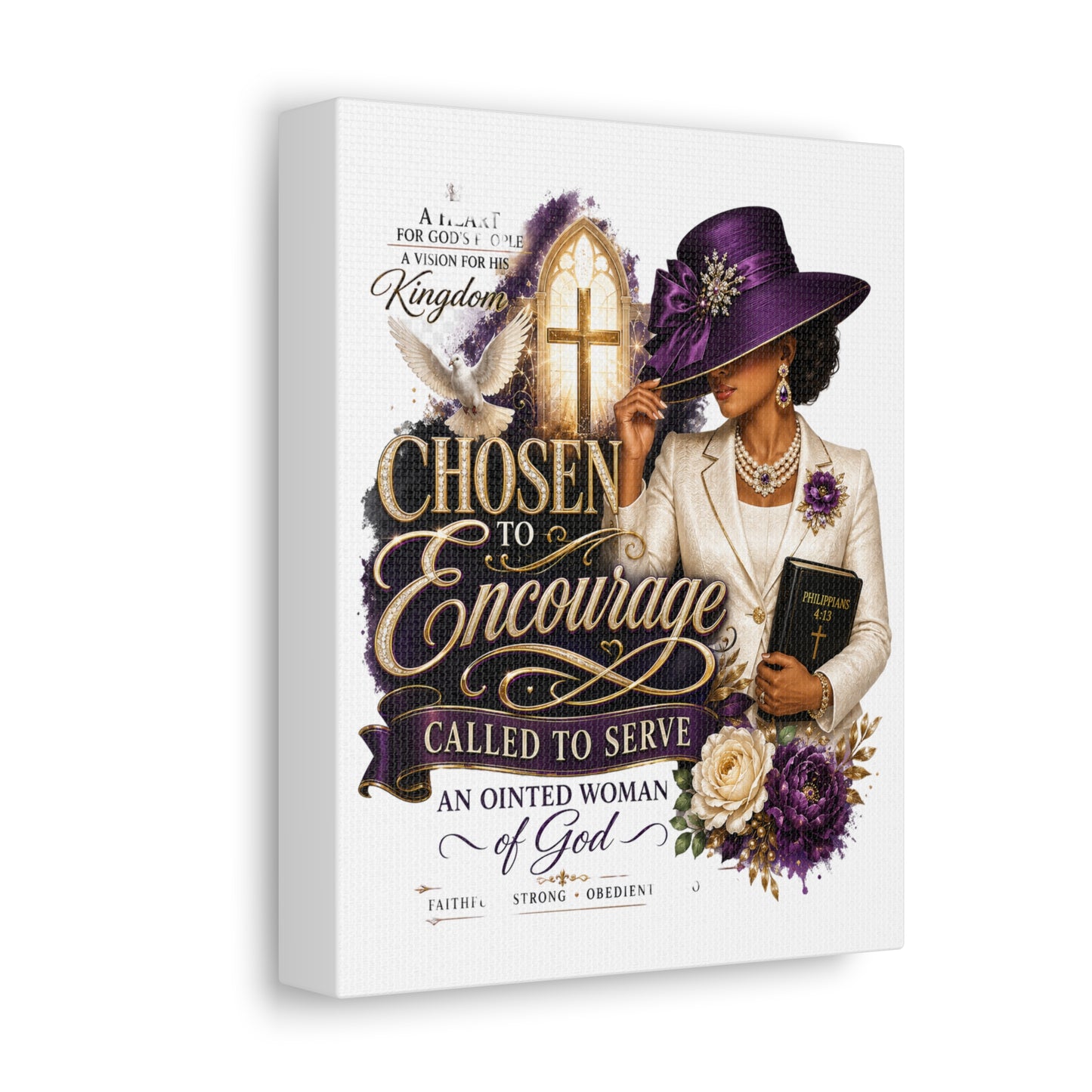 Chosen to Encourage Stretched Canvas – Inspirational Christian Wall Art (Called to Serve, ‘Anointed Woman’)
