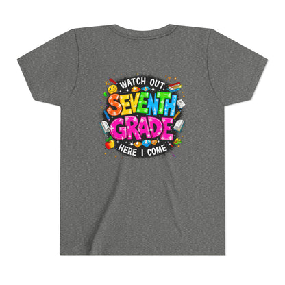 Seventh Grade Kids T-Shirt – “Watch Out Seventh Grade Here I Come” Back-to-School Tee