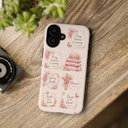 Christian Floral Phone Case — "Pray Without Ceasing" Faith Cross Design