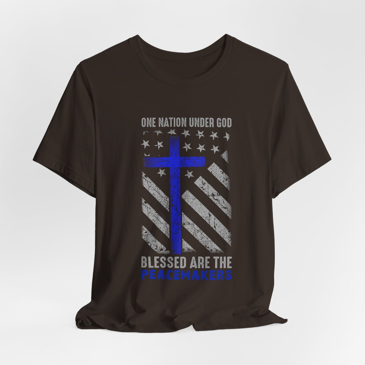 Blessed Are the Peacemakers T‑Shirt — Thin Blue Line Cross, "One Nation Under God" Patriotic Police Tee