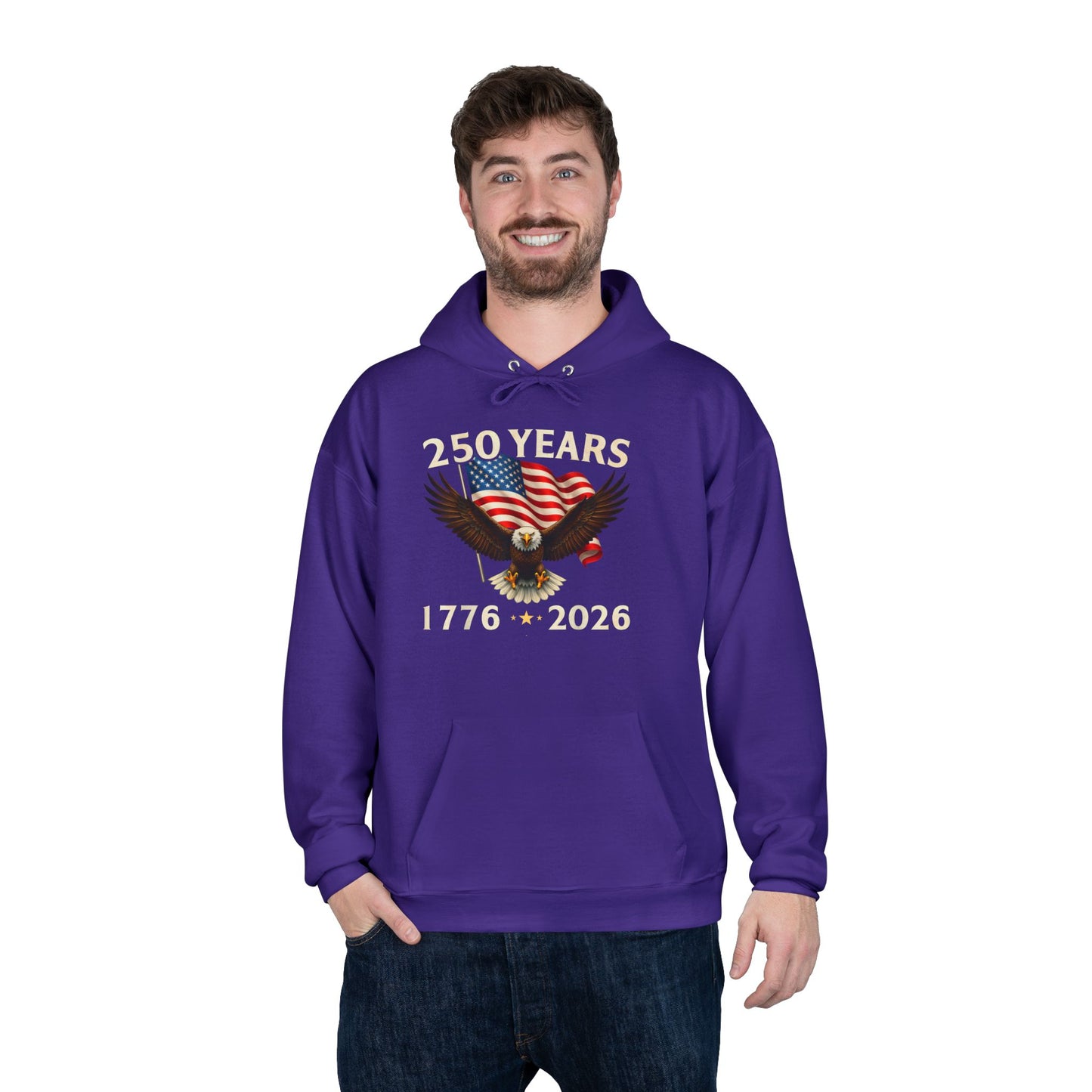 250 Years 1776–2026 Eagle Hoodie — American Flag Bicentennial Celebration Pullover