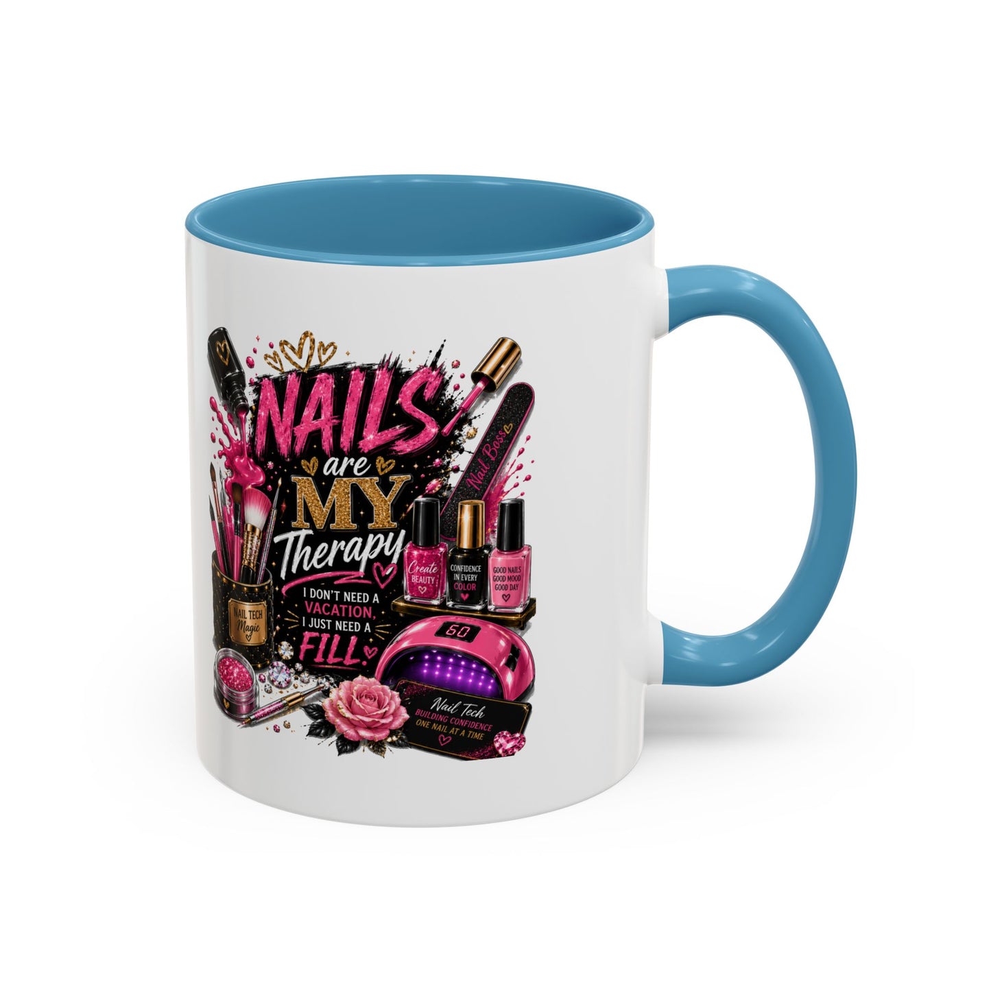 Coffee Mug — "Nails Are My Therapy" Pink Nail Tech Gift
