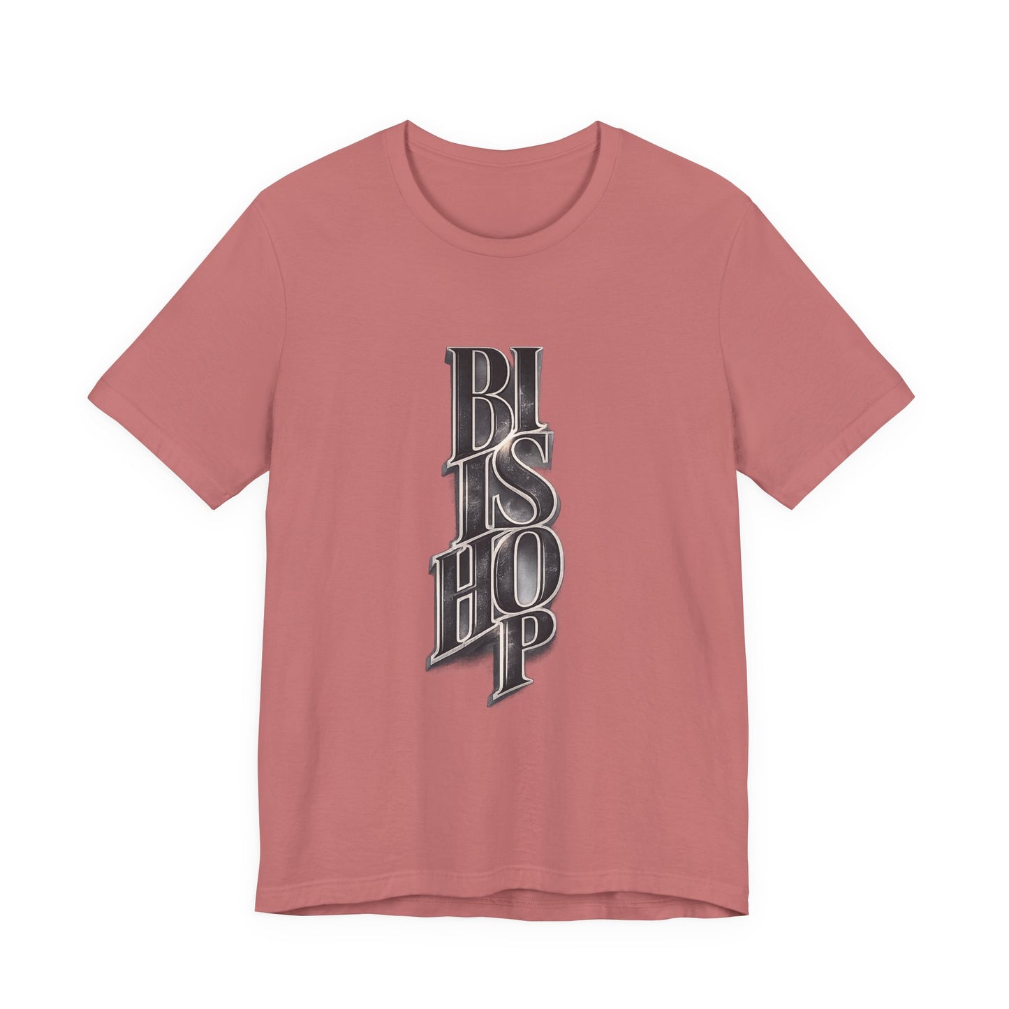 Bishop Vertical Script Tee — Vintage Gothic Lettering T-Shirt