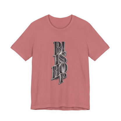 Bishop Vertical Script Tee — Vintage Gothic Lettering T-Shirt
