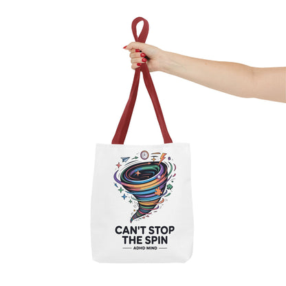 Tote Bag — “Can’t Stop The Spin” ADHD Mind Colorful Tornado Tote