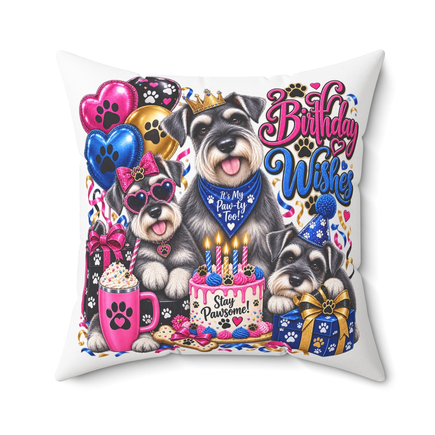 Birthday Wishes Schnauzer Pillow – Cute Dog Birthday Throw Pillow