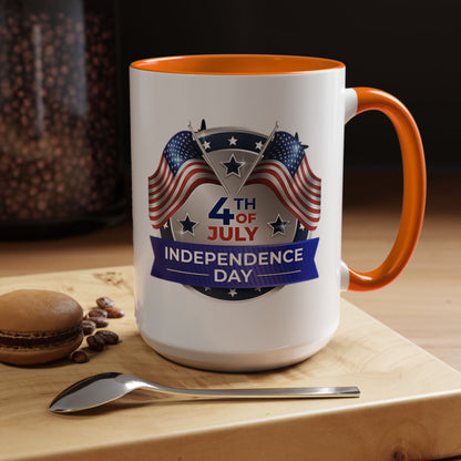 4th of July Independence Day Coffee Mug - Patriotic American Flag Accent