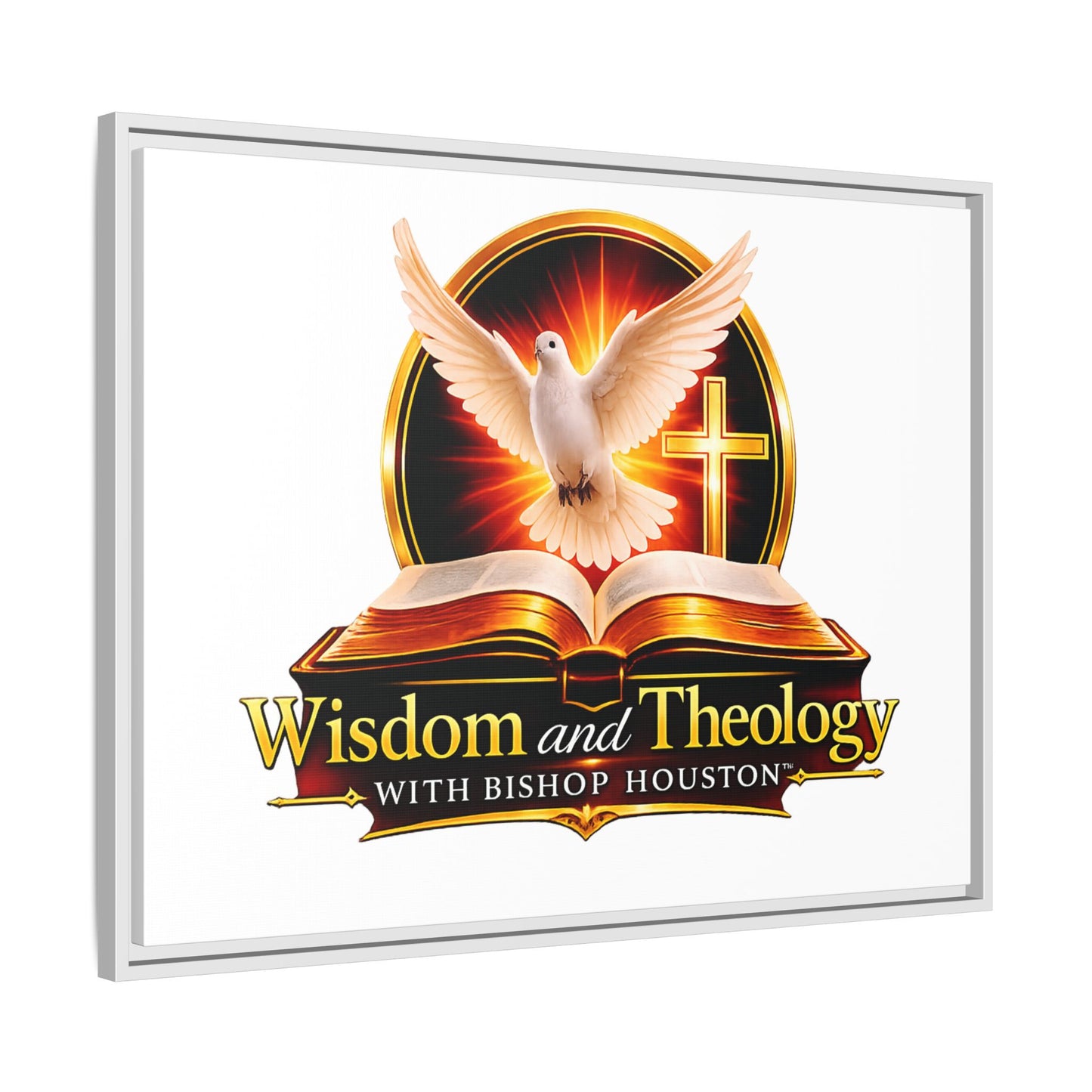 Framed Canvas Print — "Wisdom and Theology" Dove & Bible Wall Art