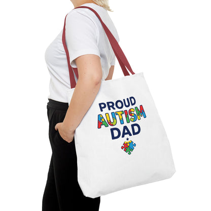 Proud Autism Dad Tote Bag — Colorful Puzzle-Heart Support Gift