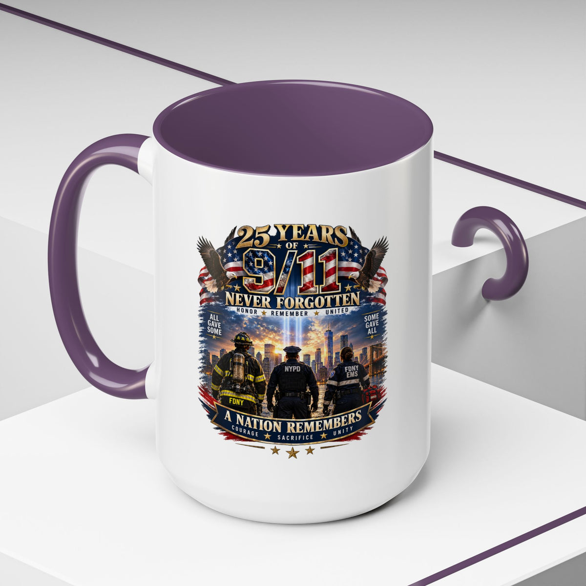 11oz/15oz Coffee Mug — 25 Years of 9/11 Never Forgotten Memorial Design