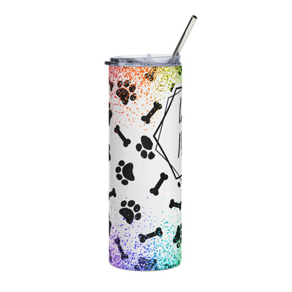 Dog Mom Stainless Steel Tumbler — 20oz Rainbow Paw Print Travel Cup