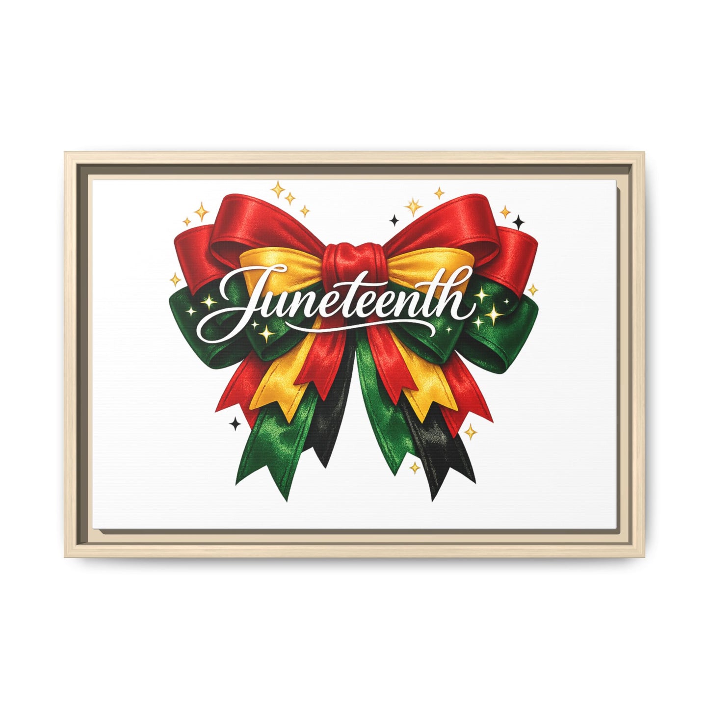 Juneteenth Framed Canvas Print – Festive Red, Green & Gold Ribbon Wall Art