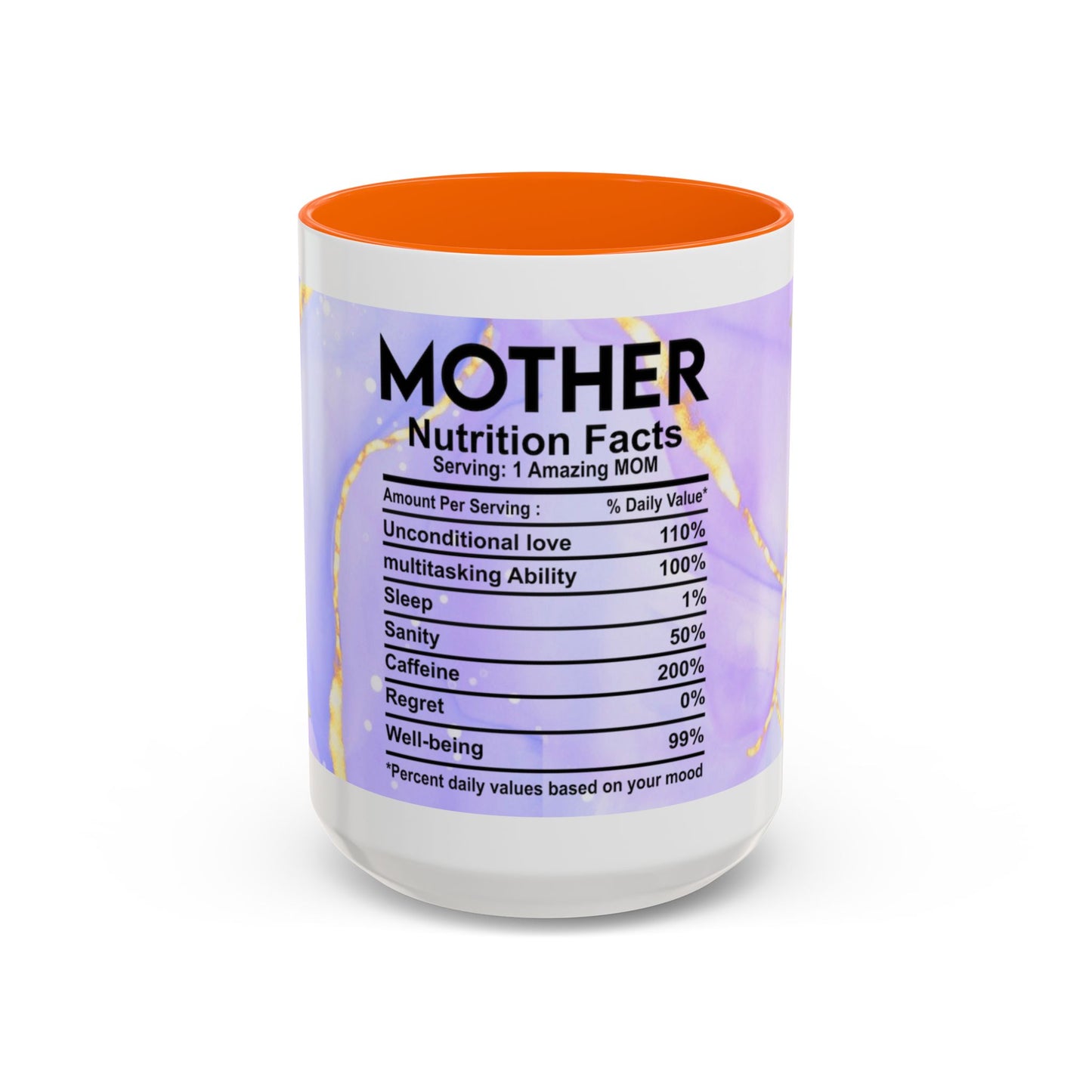 Mother Nutrition Facts Coffee Mug — Floral “Amazing Mom” 11/15oz Accent Mug