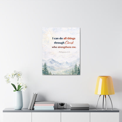 Philippians 4:13 Mountain Canvas – "I Can Do All Things Through Christ" Inspirational Wall Art