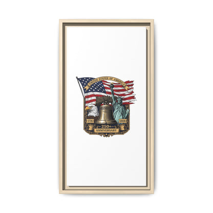 Liberty 250th Anniversary Framed Canvas Print — American Flag, Statue of Liberty & Liberty Bell Art