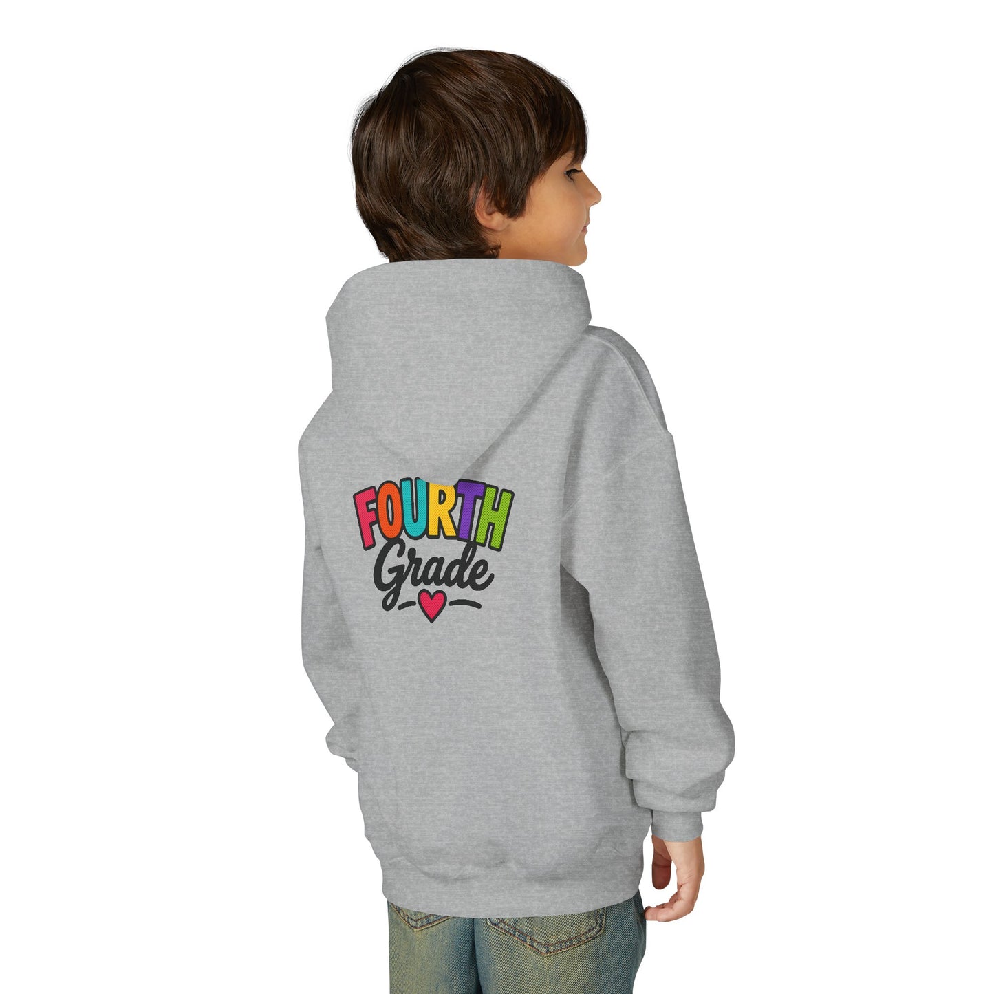 Fourth Grade Hoodie — Colorful Kids School Sweatshirt (“Fourth Grade” with Heart)