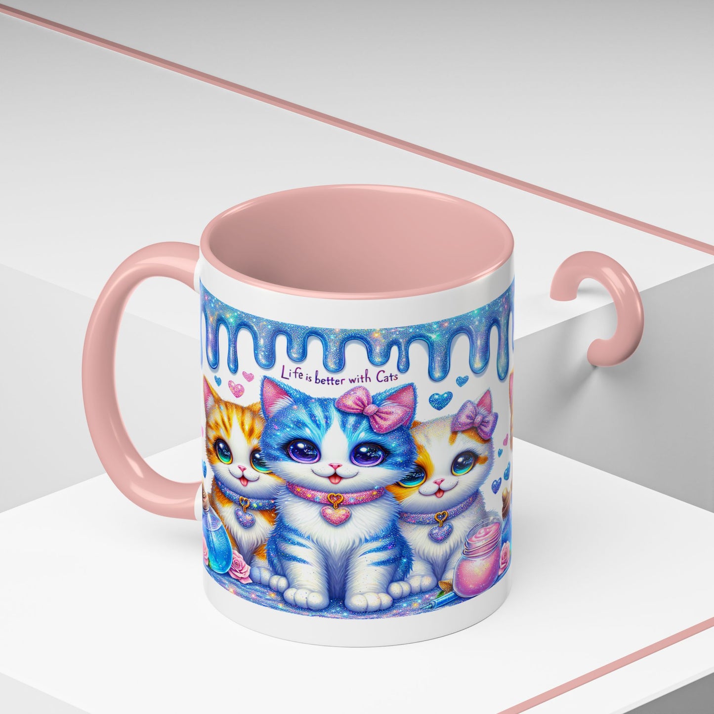 Cute Kawaii Cats Coffee Mug - "Life is Better with Cats" Accent Mug