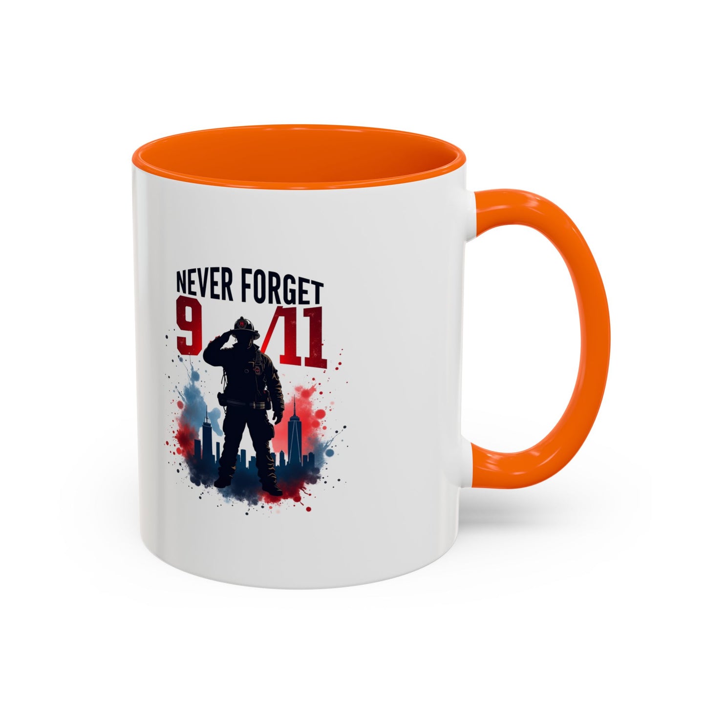 Never Forget 9/11 Accent Coffee Mug — Patriotic Memorial Tribute (11oz, 15oz)
