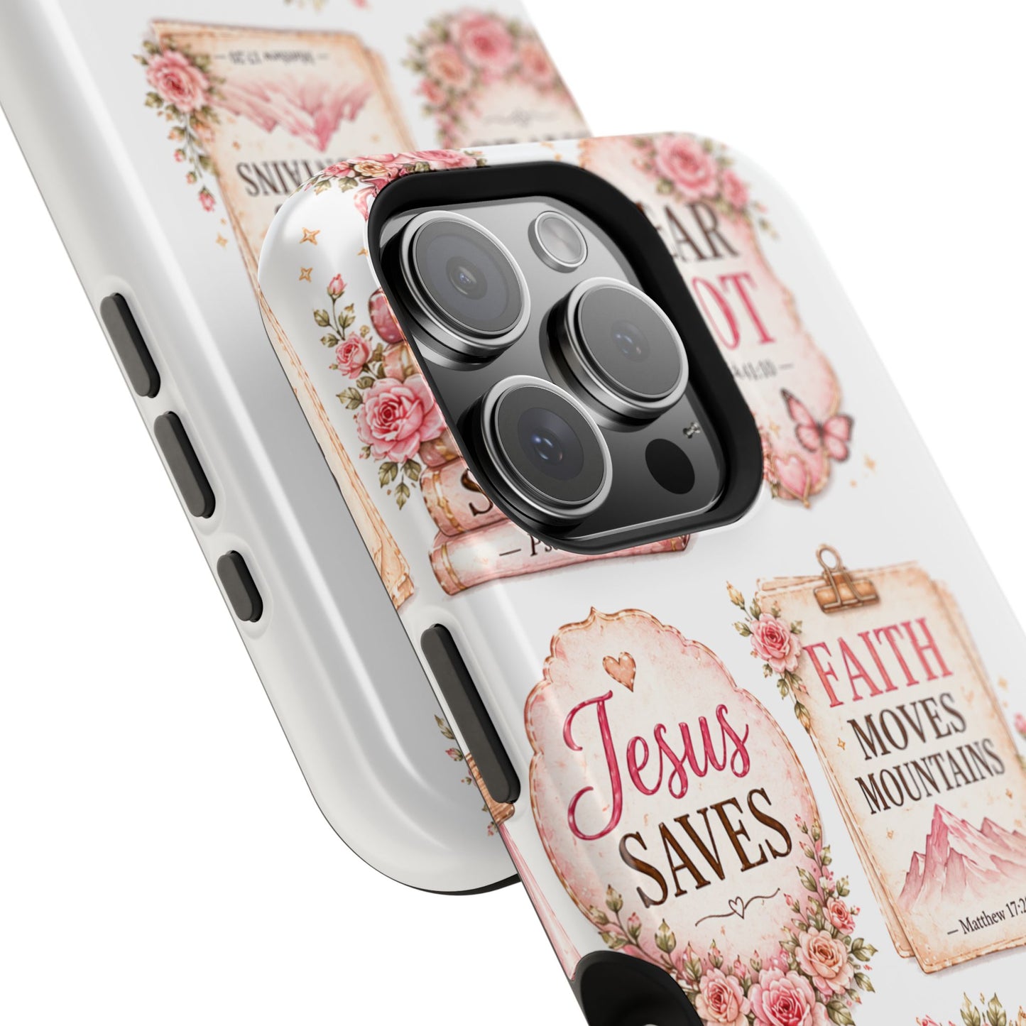 Christian Phone Case - "Fear Not, Faith Moves Mountains, Jesus Saves" Floral Magnetic Impact-Resistant Case
