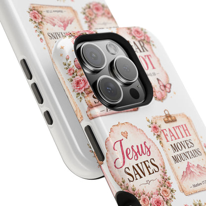 Christian Phone Case - "Fear Not, Faith Moves Mountains, Jesus Saves" Floral Magnetic Impact-Resistant Case