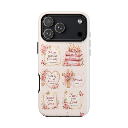 Christian Floral Phone Case — "Pray Without Ceasing" Faith Cross Design