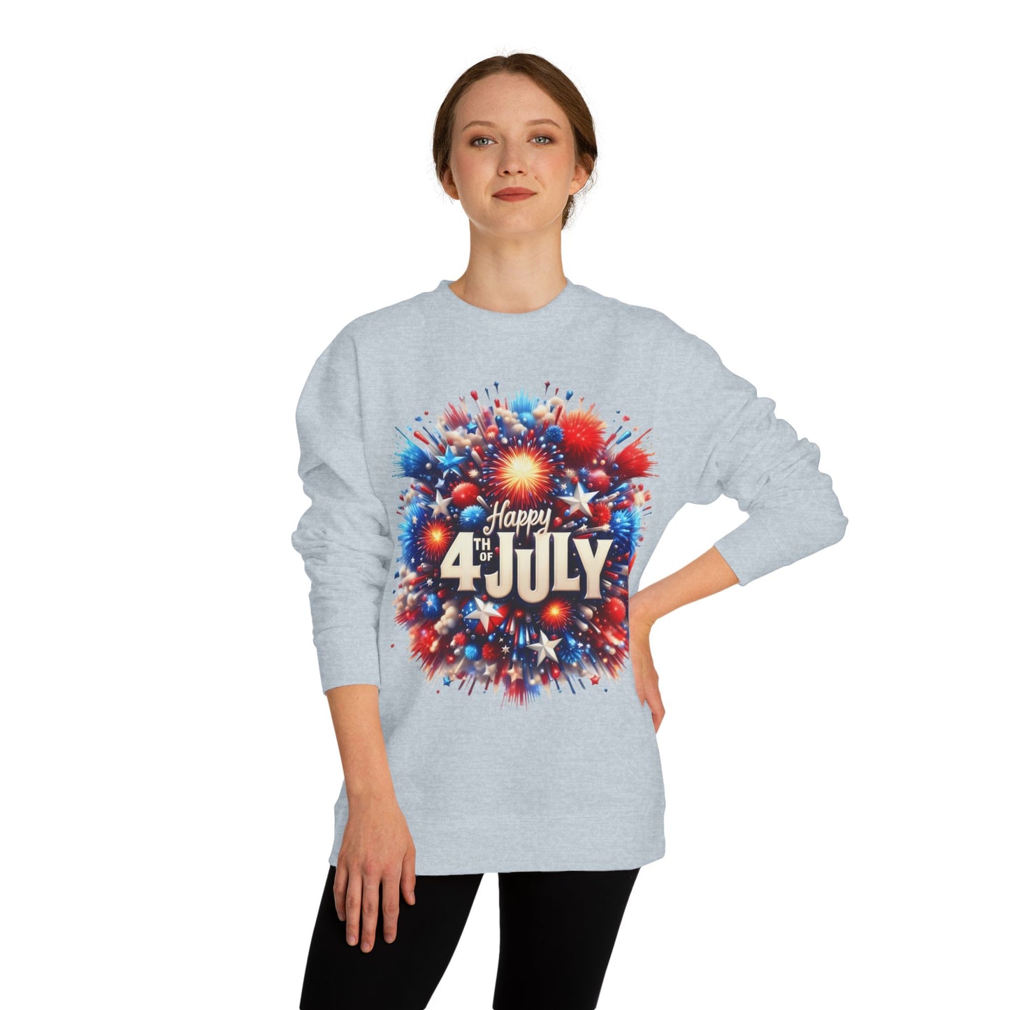 4th of July Fireworks Sweatshirt — "Happy 4th of July" Patriotic Crewneck