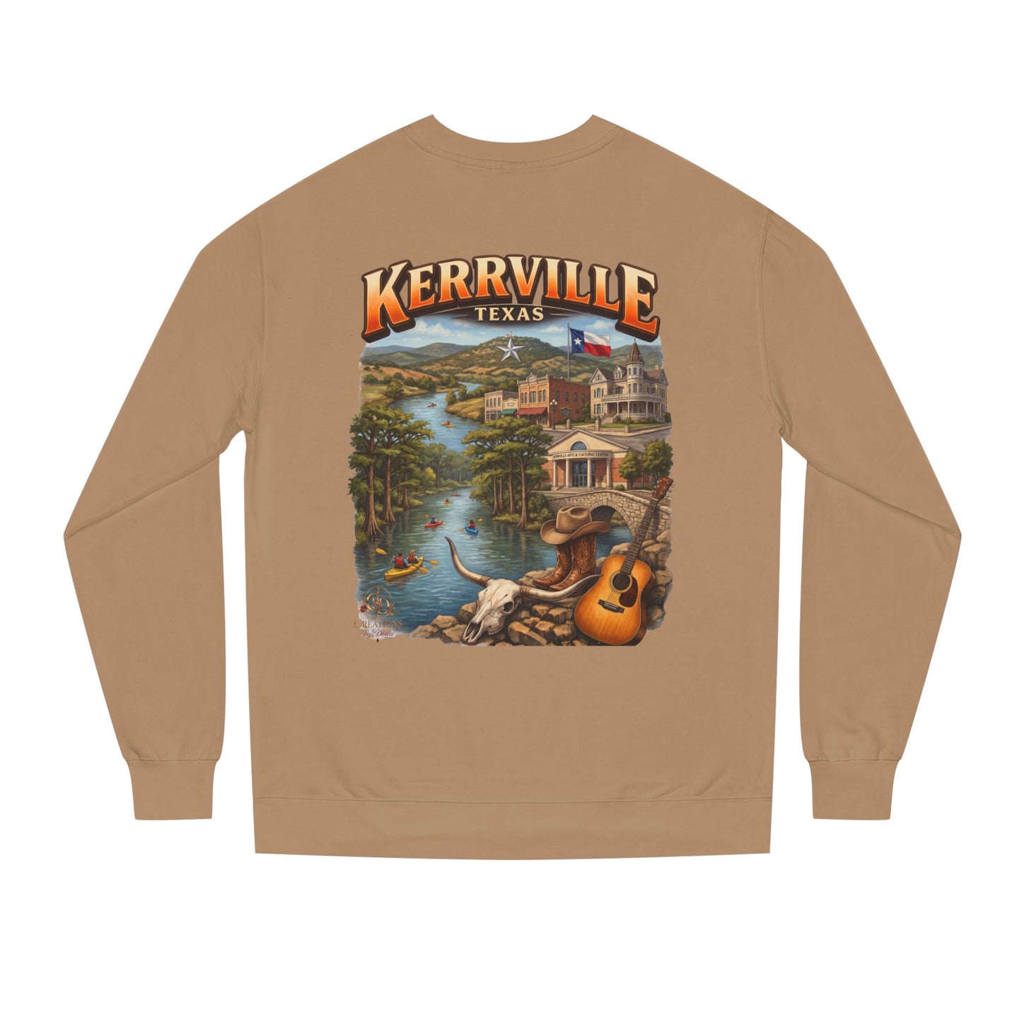 Kerrville Texas Scenic Crewneck Sweatshirt — Riverfront Guitar Vintage Design