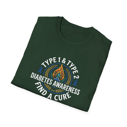 Type 1 & Type 2 Find a Cure Diabetes Awareness T-Shirt