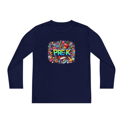PRE-K Youth Long Sleeve Tee — Colorful School Supplies Design