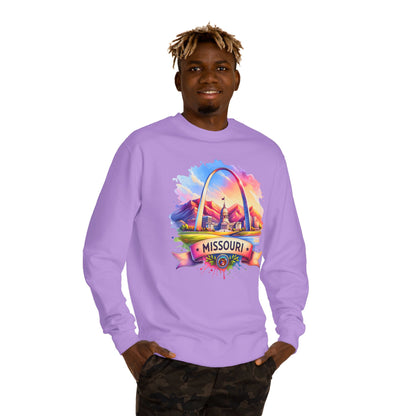 Missouri Arch Watercolor Sweatshirt — Colorful St. Louis Landmark Crewneck