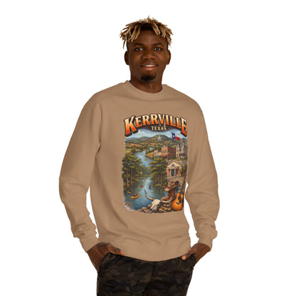 Kerrville Texas Scenic Crewneck Sweatshirt — Riverfront Guitar Vintage Design