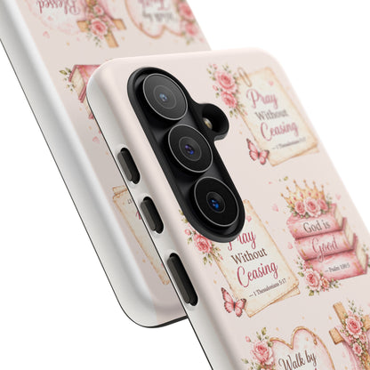 Christian Floral Phone Case — "Pray Without Ceasing" Faith Cross Design