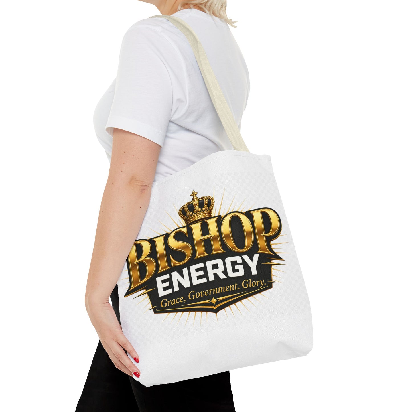 Bishop Energy Tote Bag — Gold Crown Logo Tote for Church Leaders & Faith Events