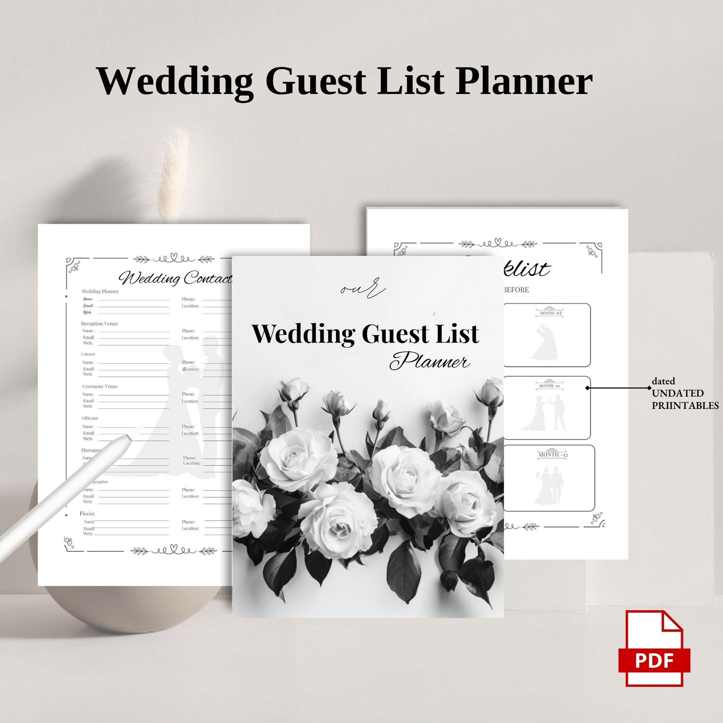 Wedding Guest List Planner Printable | RSVP Tracker | Wedding Guest Organizer | Bridal Planning Sheet | Guest List Template