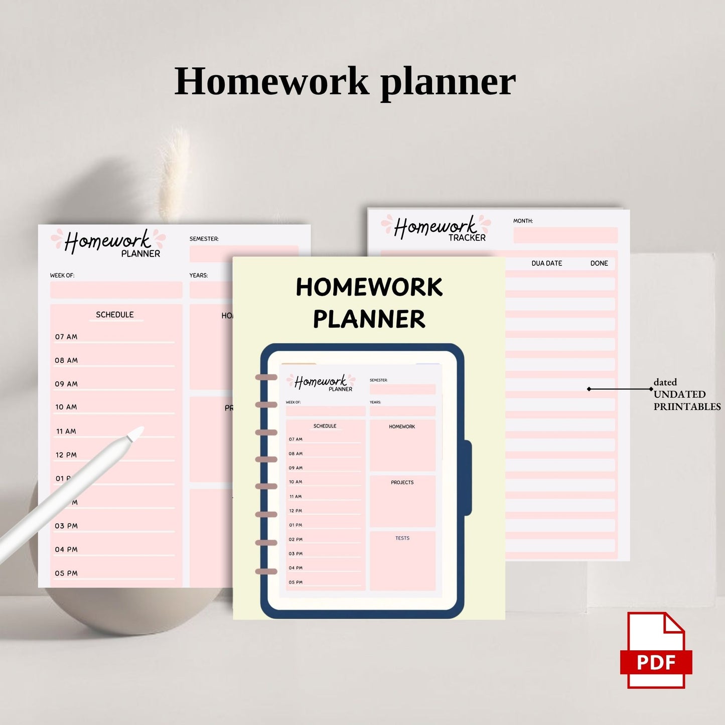 Homework Planner | Student Assignment Tracker | School Organizer | Daily Homework Log | Study Planner Printable