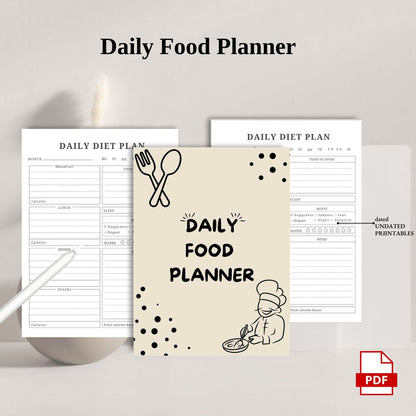 Daily Food Planner | Meal & Nutrition Tracker | Healthy Eating Planner | Food Journal | Diet & Meal Log Printable