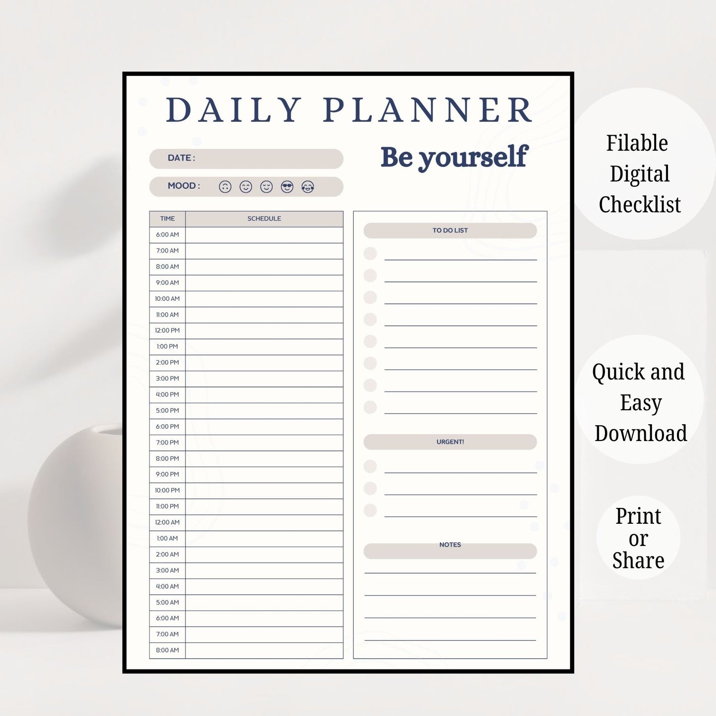 Daily Planner Printable | Productivity Planner | To Do List Planner | Time Management Planner | Daily Schedule PDF