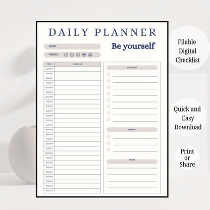 Daily Planner Printable | Productivity Planner | To Do List Planner | Time Management Planner | Daily Schedule PDF