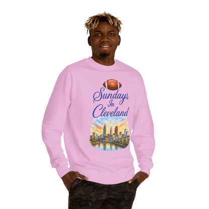 Sundays in Cleveland Football Crewneck Sweatshirt — Cleveland Skyline Game Day Pullover