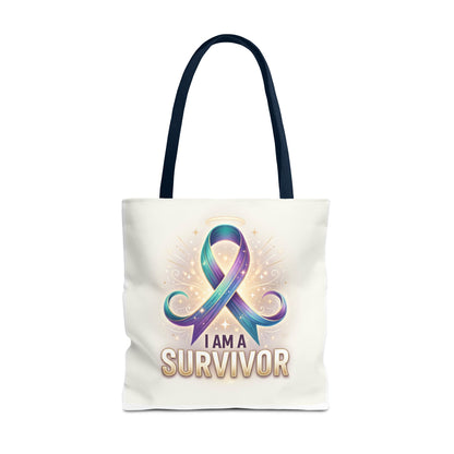 Survivor Ribbon Tote Bag - "I Am a Survivor" Awareness Reusable Shopper
