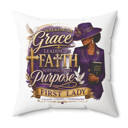 First Lady Faith Pillow — "Walking in Grace, Leading in Faith" Decorative Throw Pillow