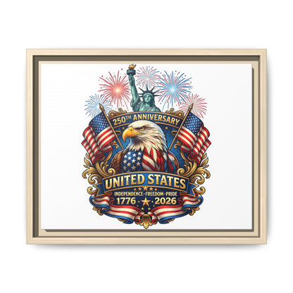 United States 250th Anniversary Framed Canvas — "1776-2026" Patriotic Eagle & Statue of Liberty Print
