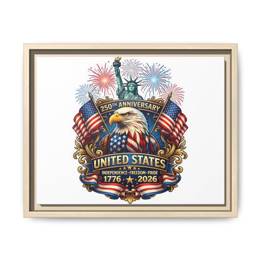 United States 250th Anniversary Framed Canvas — "1776-2026" Patriotic Eagle & Statue of Liberty Print