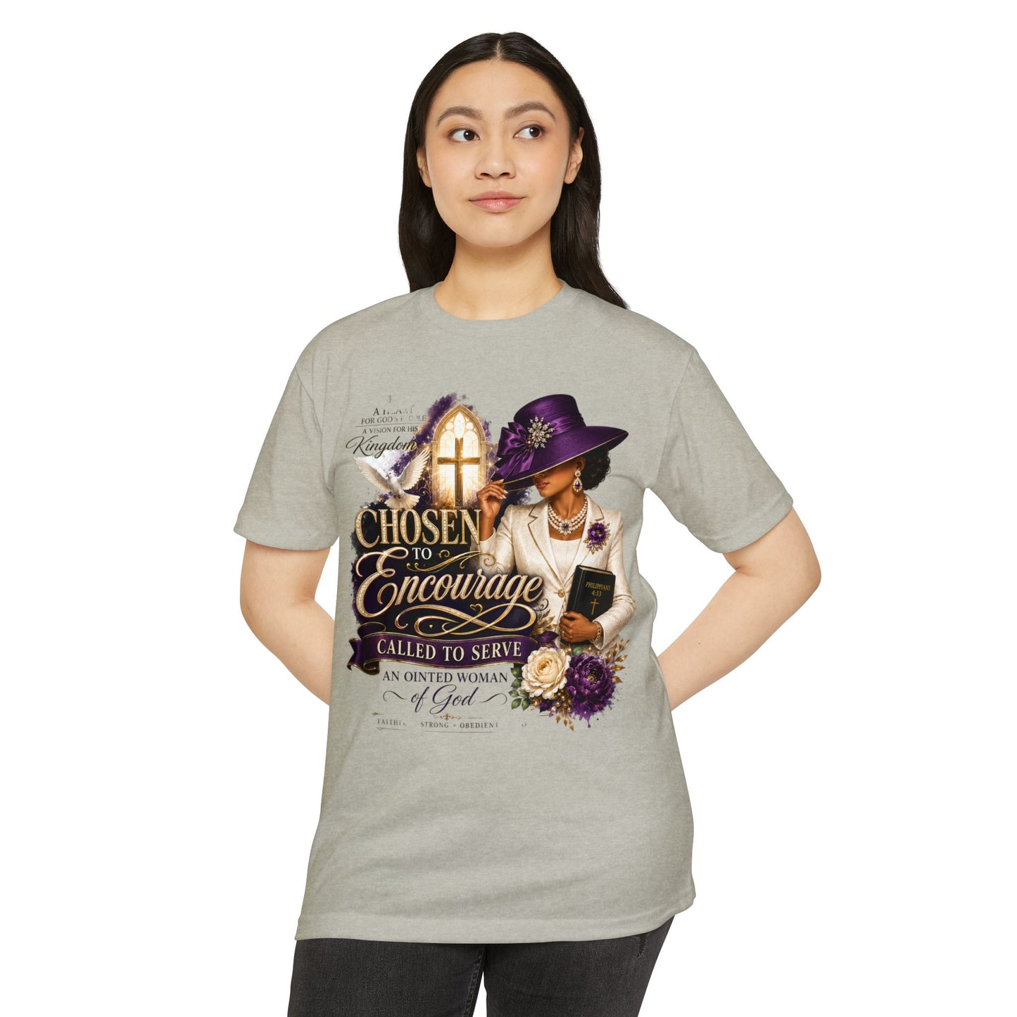 Chosen to Encourage Christian T-Shirt — 'Called to Serve' Purple Church Hat Design