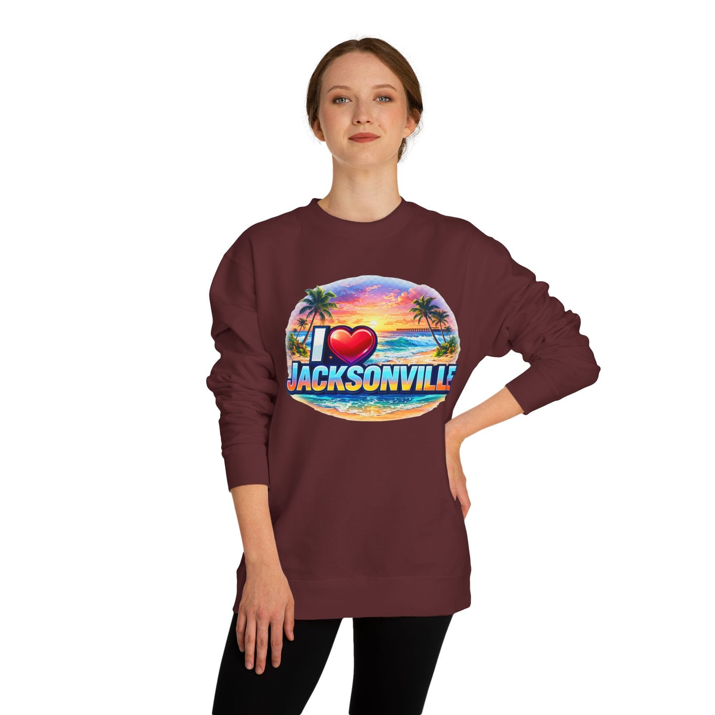 I Love Jacksonville Sweatshirt — Vintage Sunset Beach Crewneck