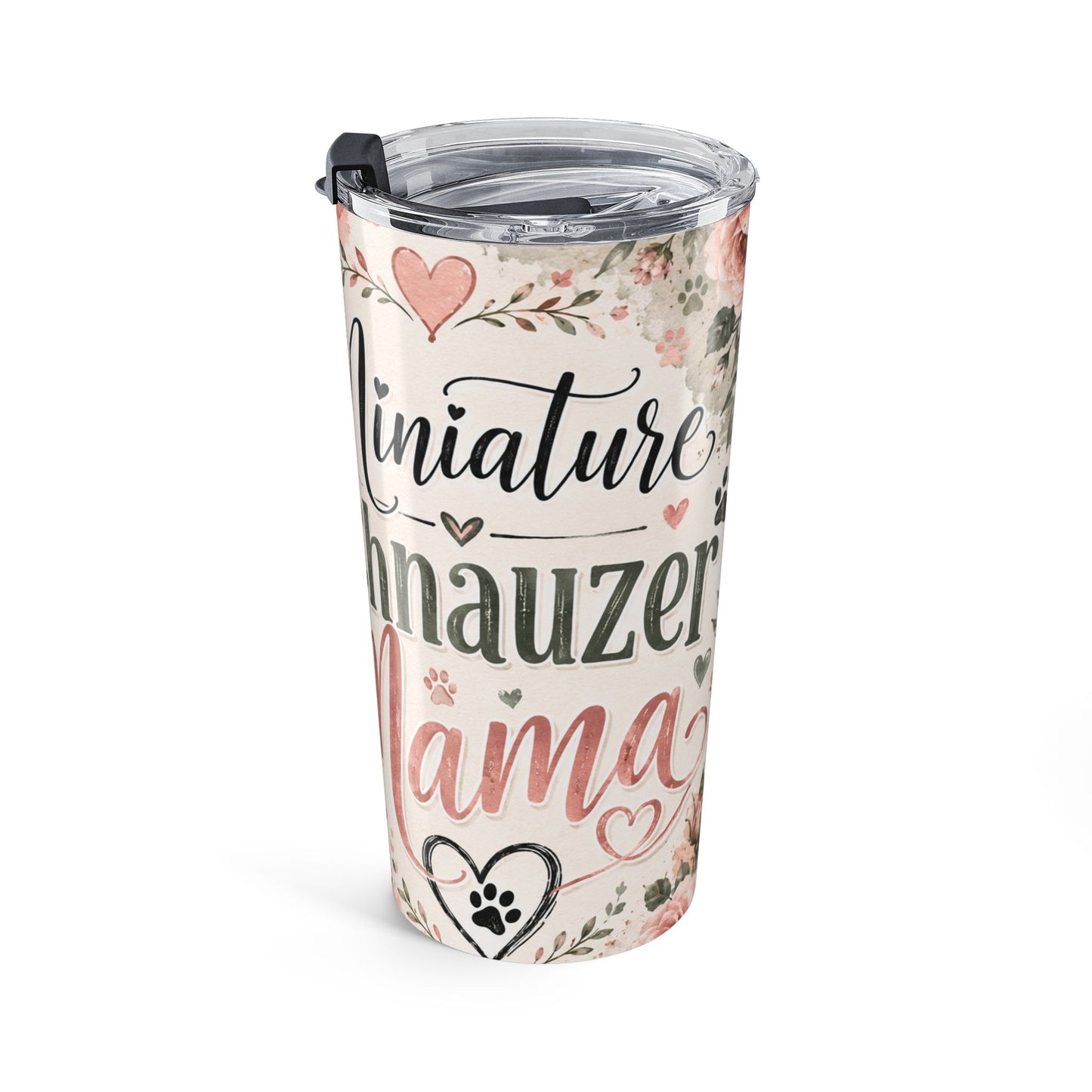 20oz Floral Miniature Schnauzer Tumbler - "Mini Schnauzer Mama" Insulated Travel Cup